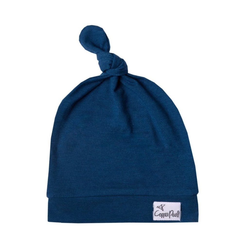 NWT Copper Pearl Infant Top Knot Hat Beanie Blue